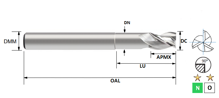 4.0mm 3 Flute Long Length Necked Mastermill AL-HPC Carbide Slot Drill
